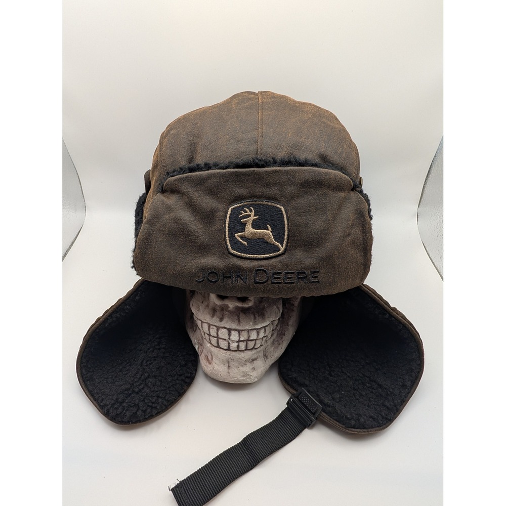 John Deere Trapper Hat Mens OSFM Brown Sherpa Lined Winter Ear Flap Bomber Cap